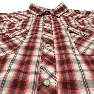 Vintage Wrangler Pearl Snap Shirt Men's Large Red Plaid Long Sleeve Thick Stitch